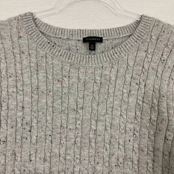 Talbots Gray Confetti Crew Neck Textured Knit Pullover Cozy Sweater XL Preppy - Picture 3 of 9
